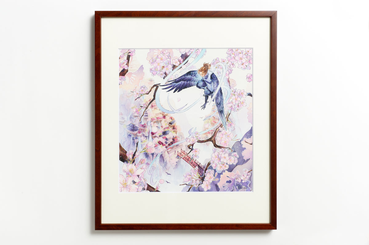 【一点物/原画】八咫烏と鳥居【F3号】【一点物/原画】 紋章_家紋_八咫烏(やたがらす)の刺繍図案 | mimi刺繍 mimi